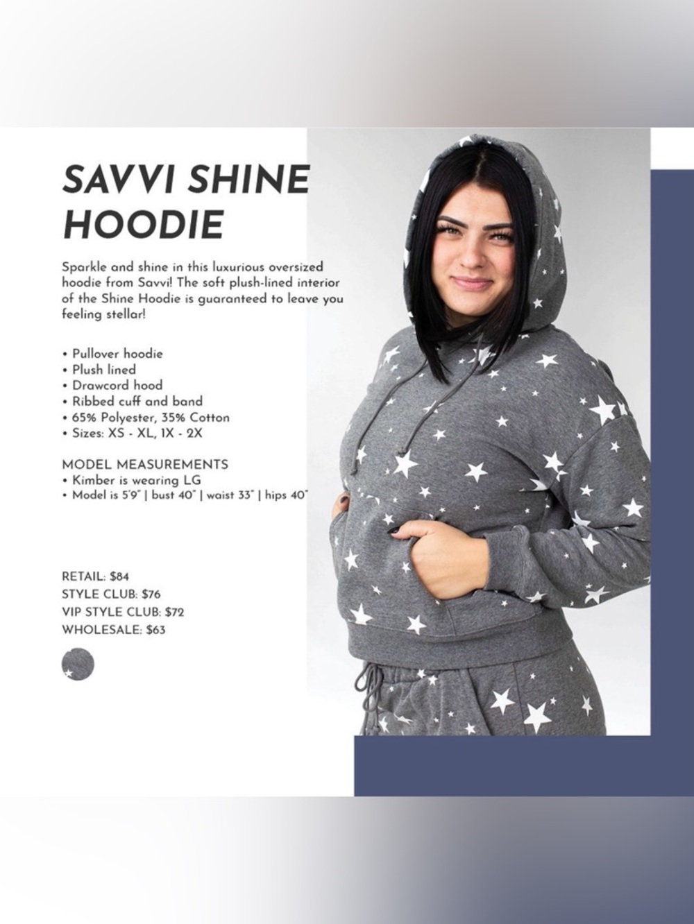 Savvi Shine Hoodie Star Print Gray Pullover | Plush Lined | Size L | EUC - Picture 12 of 13